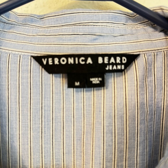 Veronica Beard Dress Medium Jemila Blue Stripe Tiered Shirtdress - Picture 3 of 11